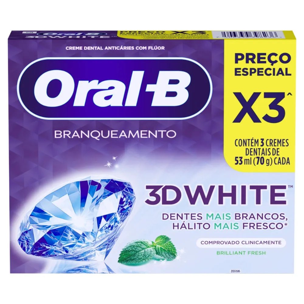 Creme Dental Oral-b 3d White Brilliant Fresh Leve Mais Pague Menos 70g