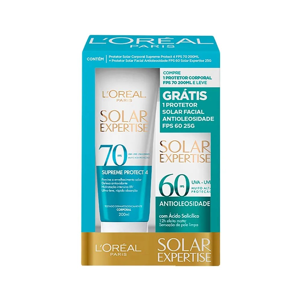 Kit Protetor Solar L'oreal Expertise Corporal Supreme Protect 4 Fps 70 200ml + Facial Antioleosidade Fps 60 25gr Especial