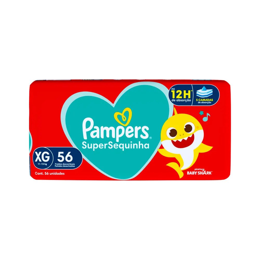 Fralda Pampers Supersequinha Baby Shark Xg 56 Unidades