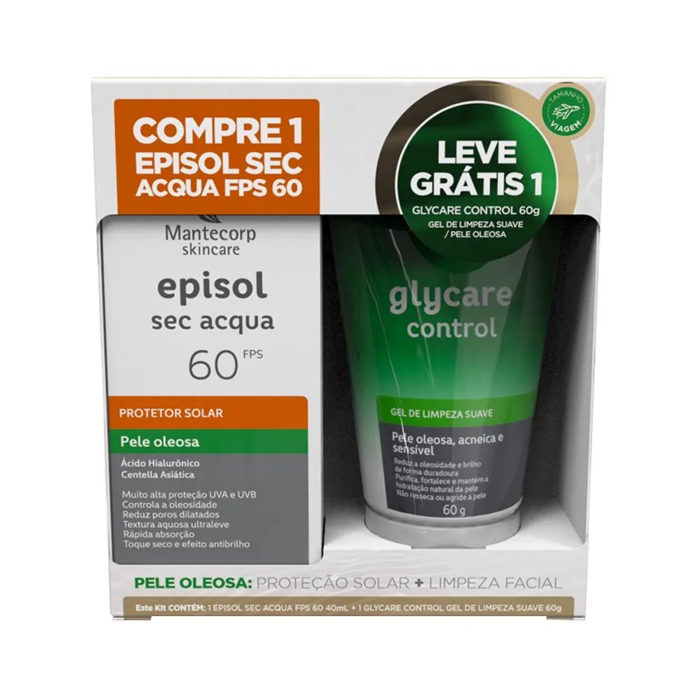 Kit Mantecorp Protetor Solar Episol Sec Acqua Fps60 Pele Oleosa 40ml + Gel De Limpeza Glycare Control 60g