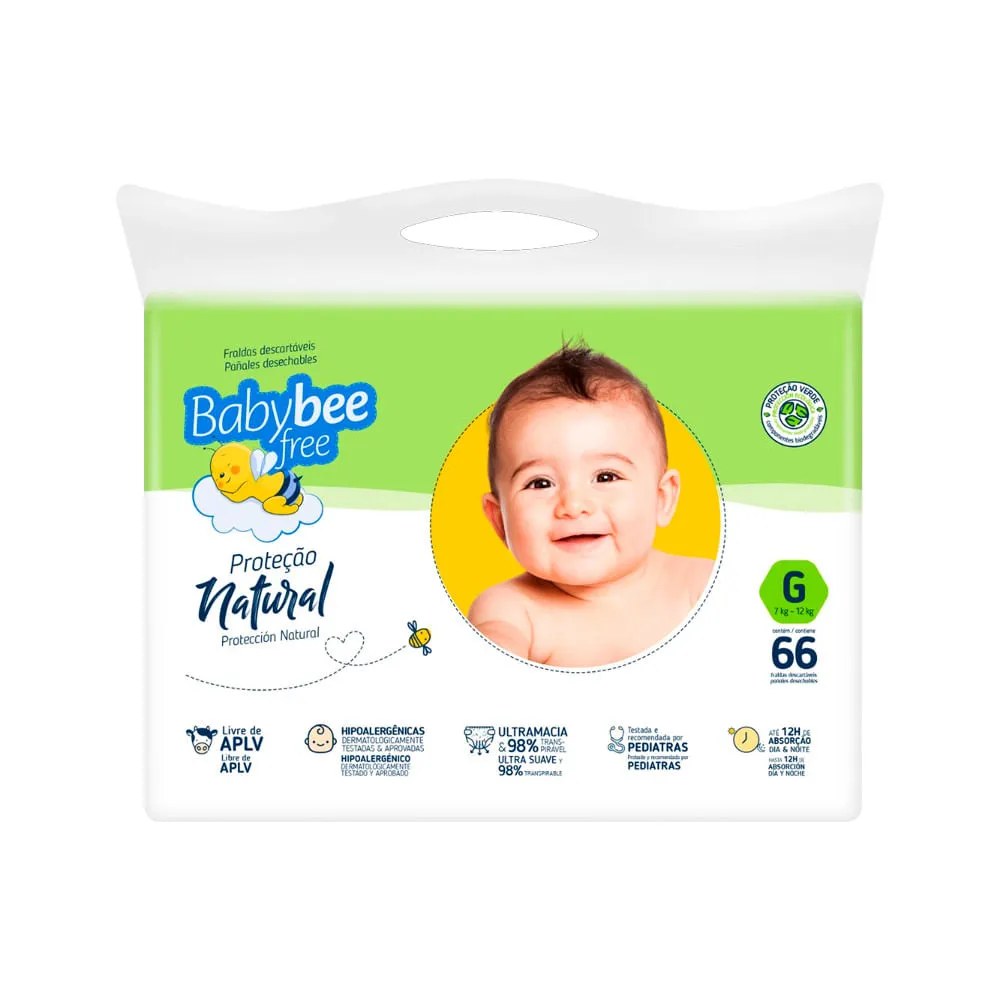 Fralda Baby Bee Free Tamanho G Protecao Natural Com 66 Unidades