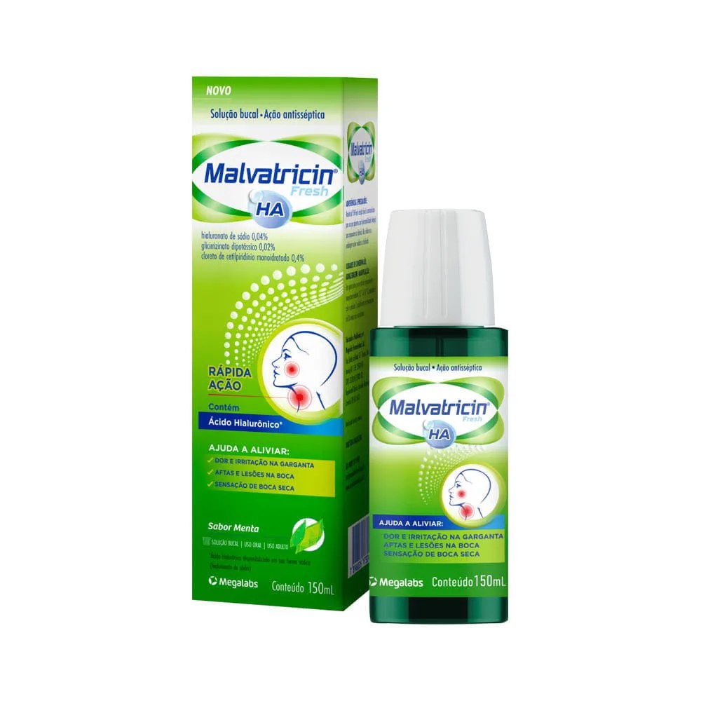 Malvatricin Fresh Ha 0,04 + 0,2 + 0,4% Solucao Bucal Menta 150ml Megalabs