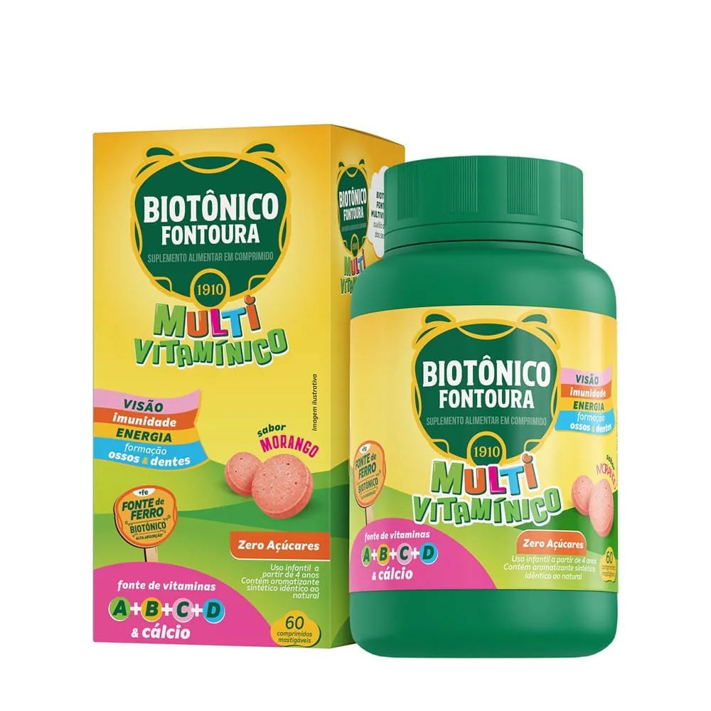 Biotonico Multi Vitaminico Com 60 Comprimidos Mastigaveis Morango