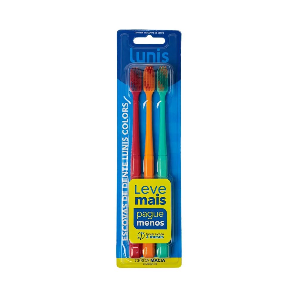 Escova De Dente Lunis Colors Macia 3 Unidades