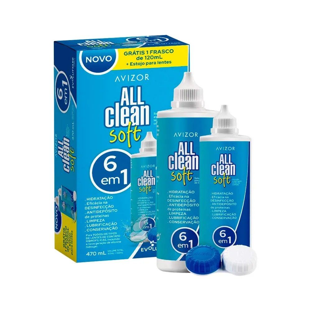 Solucao Para Lentes De Contato Avizor All Clean Soft 350ml Gratis 120ml + Estojo Especial