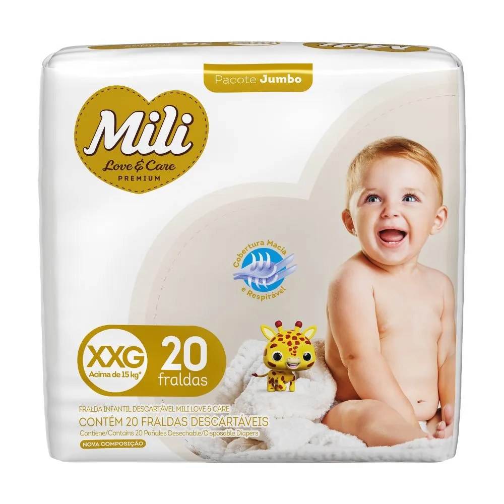 Fralda Mili Love E Care Xxg Jumbo Com 20 Unidades