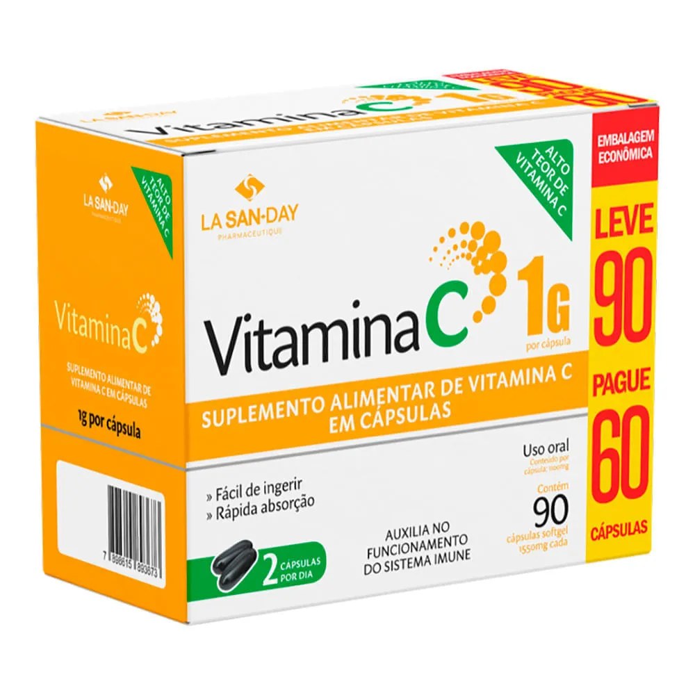 Vitamina C Lasanday Leve 90 Pague 60 Capsulas 1gr Especial