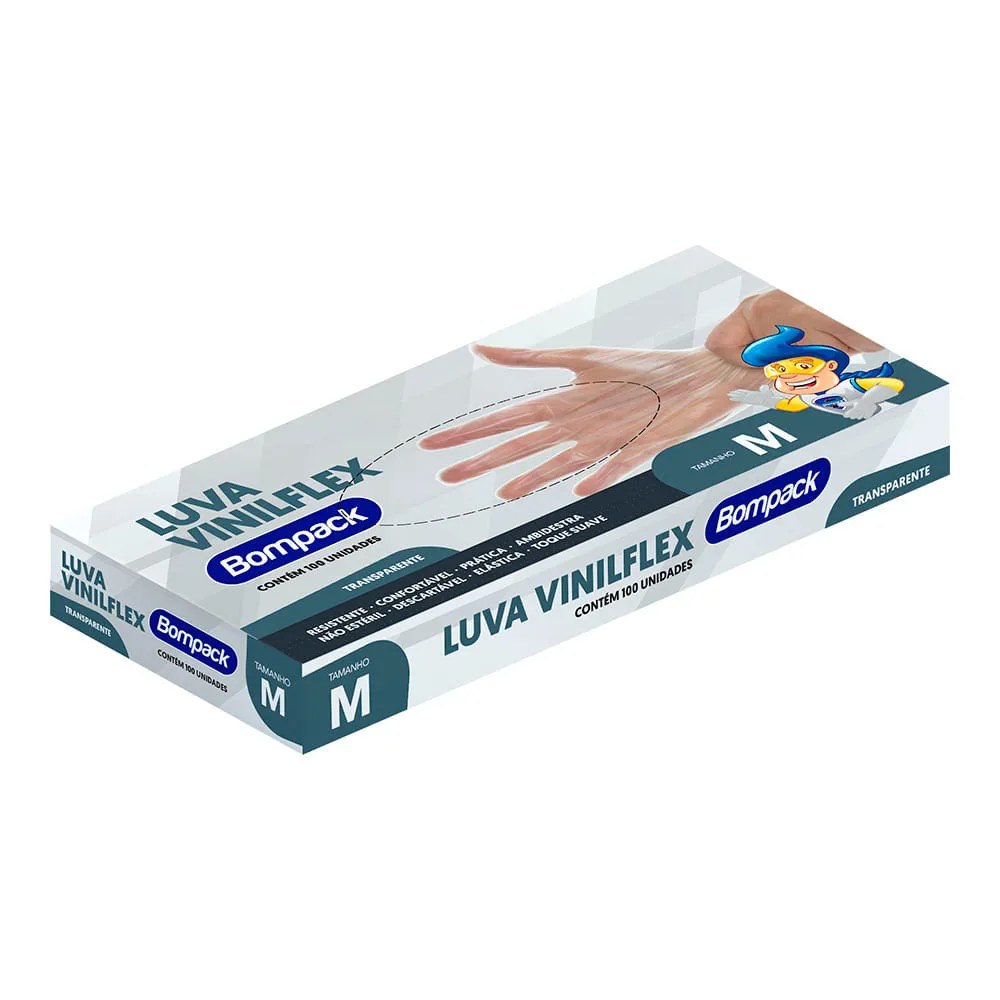 Luva Vinilflex Com 100 Transparente Sem Po M