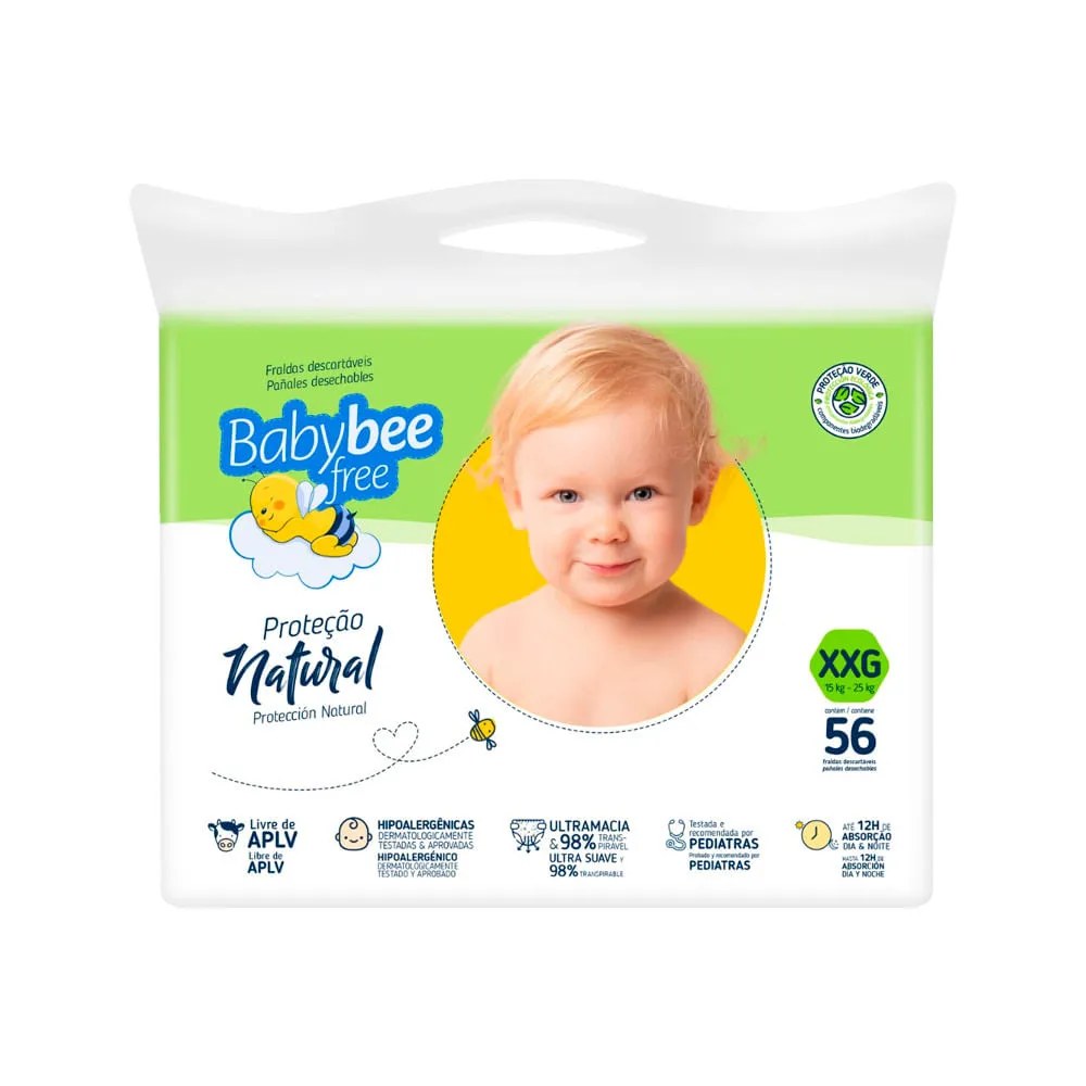 Fralda Baby Bee Free Tamanho Xxg Protecao Natural 56 Unidades
