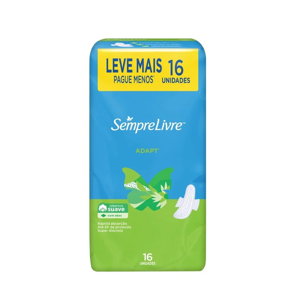 Absorvente Sempre Livre Adapt Suave Com Abas Leve+ Pague - 16 Unidades