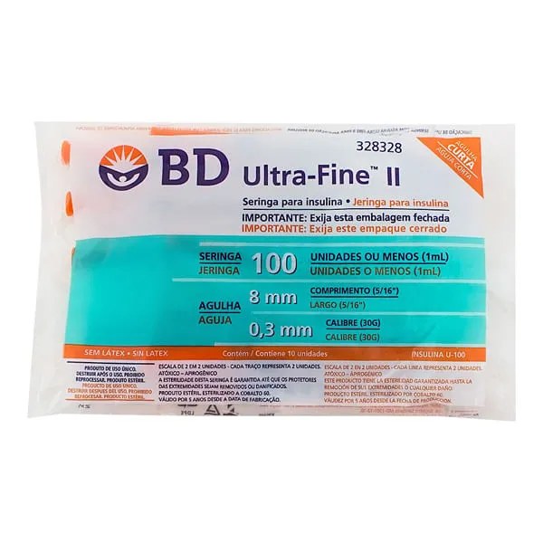 Seringa Bd Ultra Fine 0,3x8mm Com 10 Unidades De 1ml
