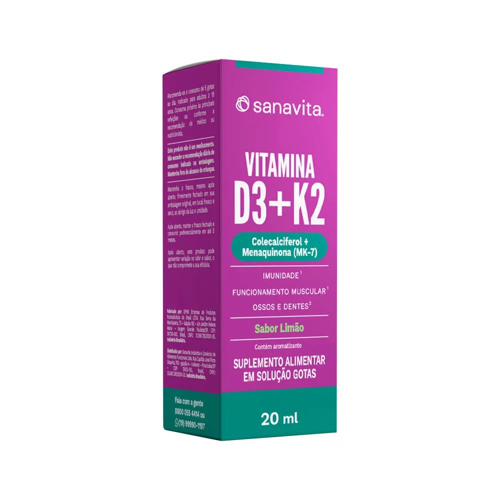 Vitamina D3 + K2 Sanavita Limao Solucao Gotas 20ml