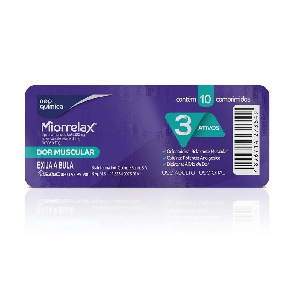 Analgésico Miorrelax Dipirona 300mg + Orfenadrina 35mg + Cafeína 50mg 10  Comprimidos