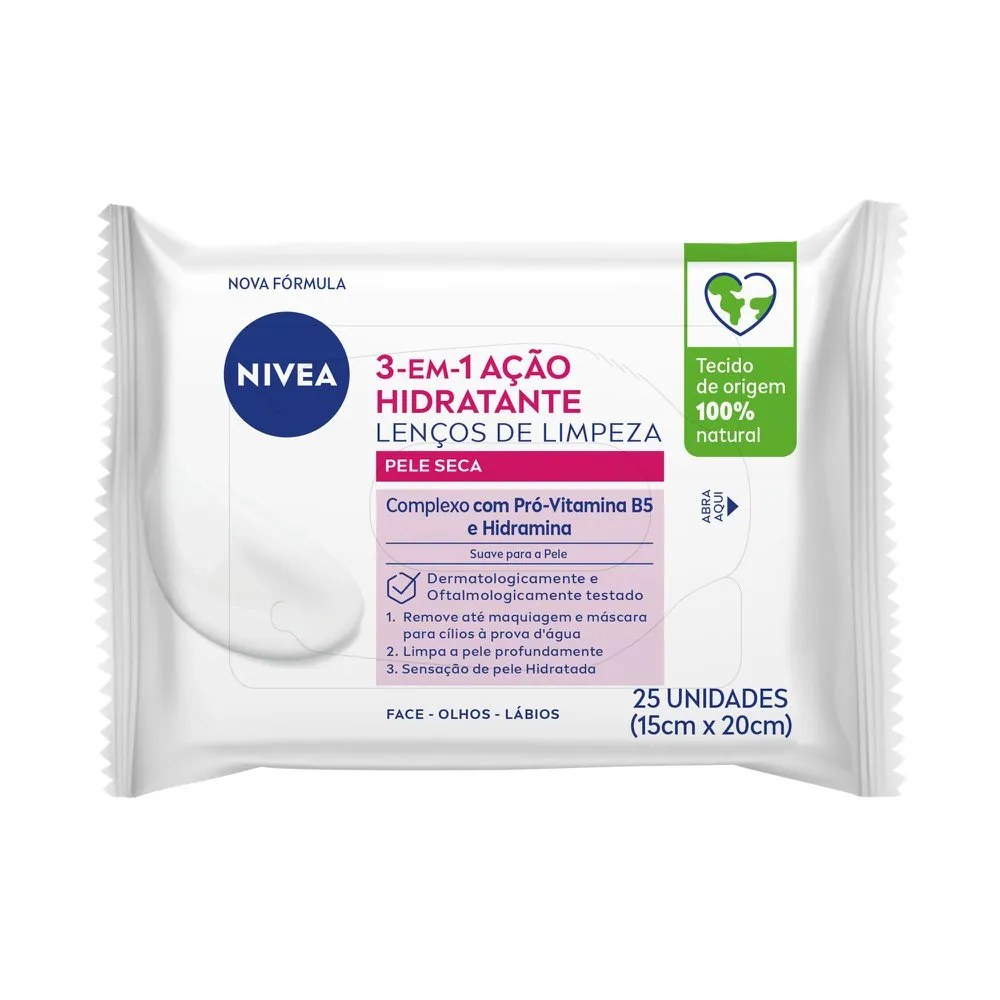 Lenco Demaquilante Nivea 3 Em 1 Com 25 Unidades Acao Hidratante