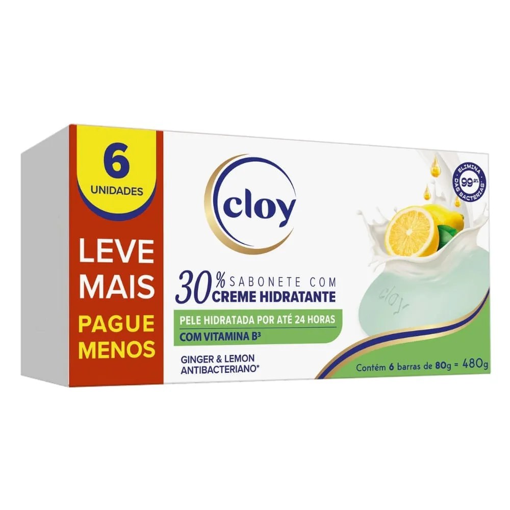 Sabonete Em Barra Cloy Ginger E Lemon Com 6 Unidades De 80g Cada