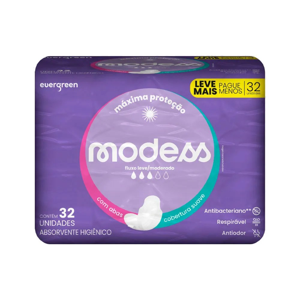 Absorvente Modess Maxima Protecao Com 32 Leve+ Pague- Com Abas Especial