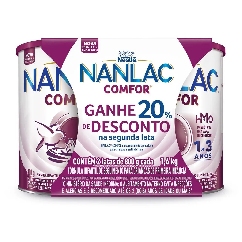 Fórmula Infantil Nanlac Comfor 1-3 Anos Com 2 Latas De 800g Cada
