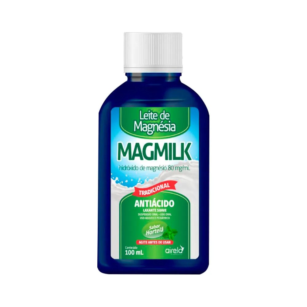 Leite Magnesia Magmilk 100ml Suspensao Oral 80mg/ml Sabor Hortela