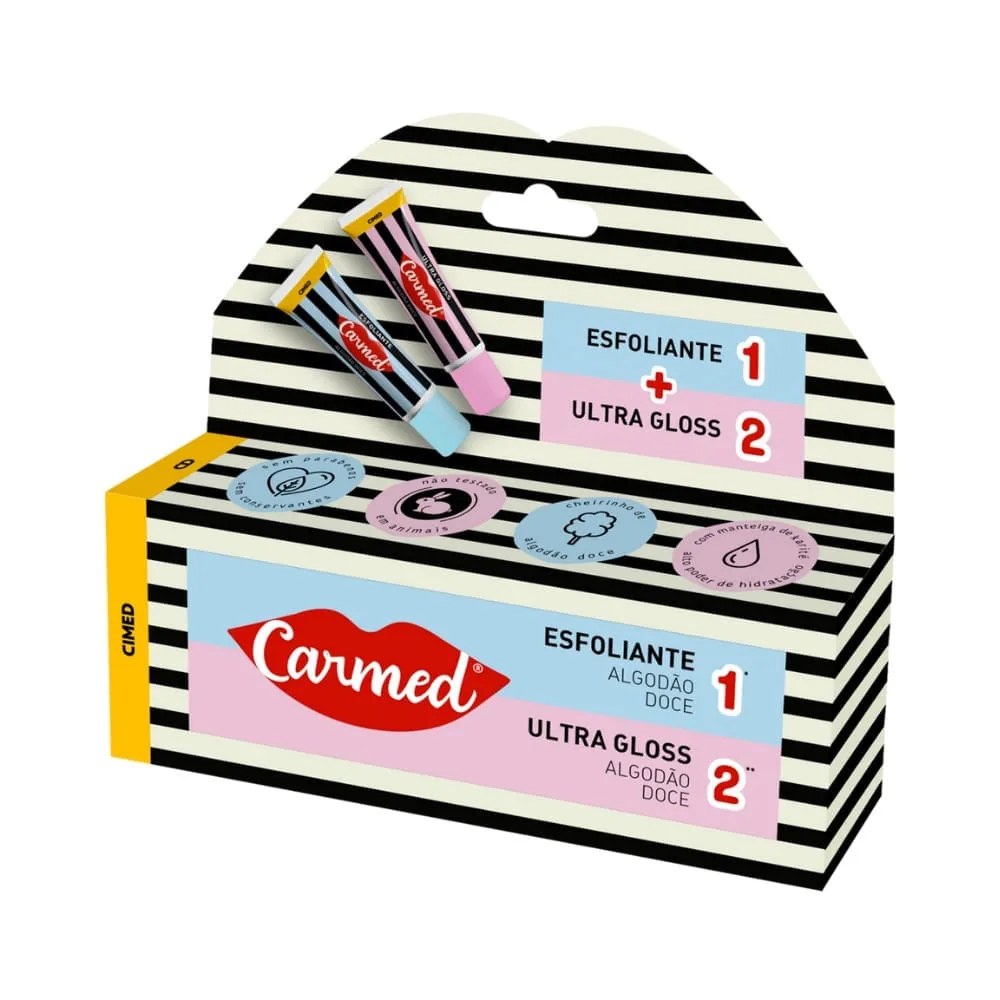 Kit Hidratante Labial Carmed Sos Algodão Doce Esfoliante 10g + Ultra  Gloss 10g