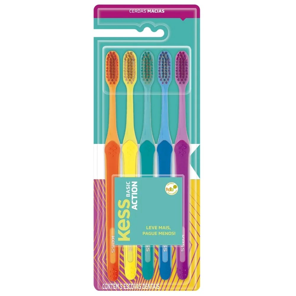 Escova Dental Kess Basic Action Com 5 Unidades Cerdas Macias Especial