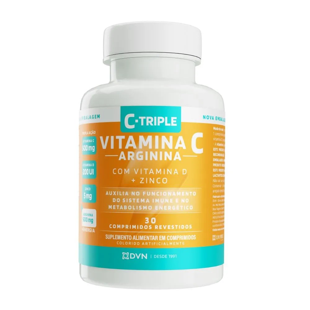 C-triple Arginina Com Vitamina C + Vitamina D + Zinco Com 30 Comprimidos