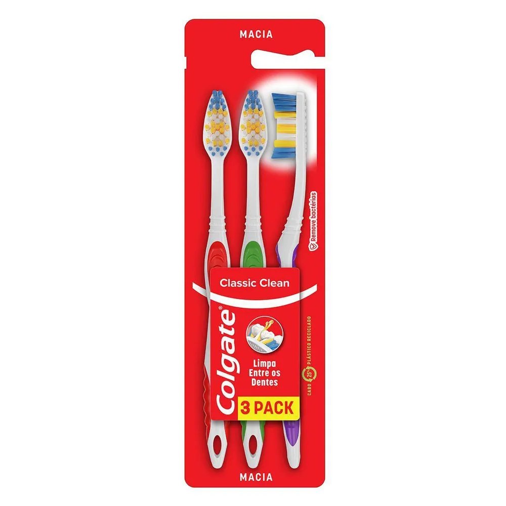 Escova Dental Colgate Classic Clean Macia 3 Unidades