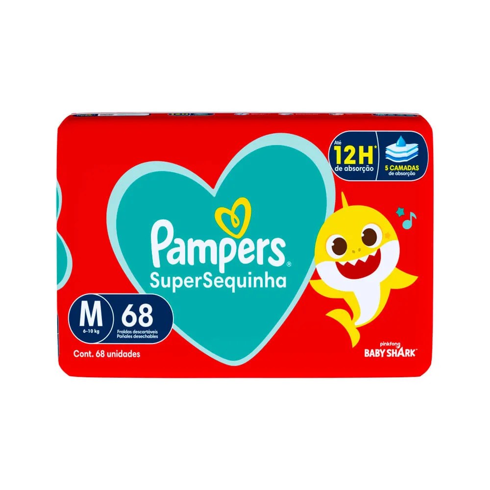 Fralda Pampers Supersequinha Baby Shark M 68 Unidades
