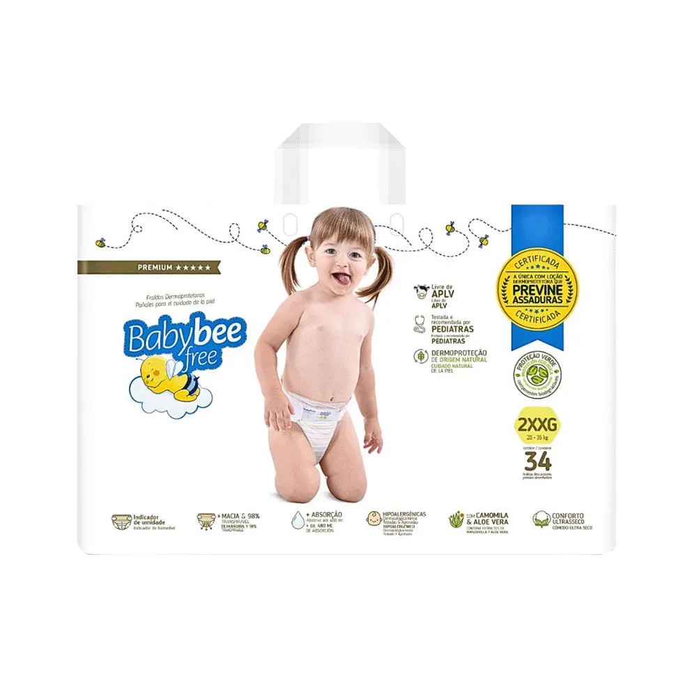 Fralda Baby Bee Free Com 34 Tamanho.2xxg Dermoprotetora