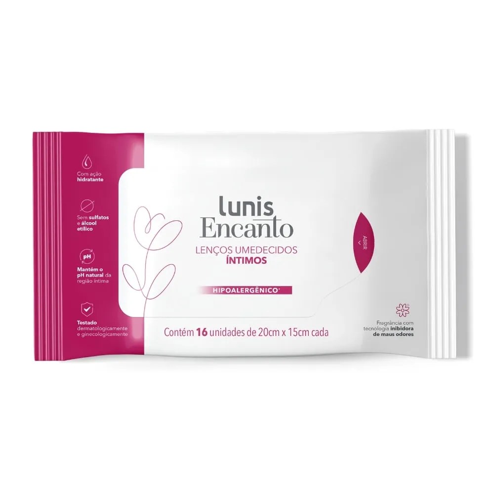 Lenço Umedecido Íntimo Lunis Encanto 16 Unidades