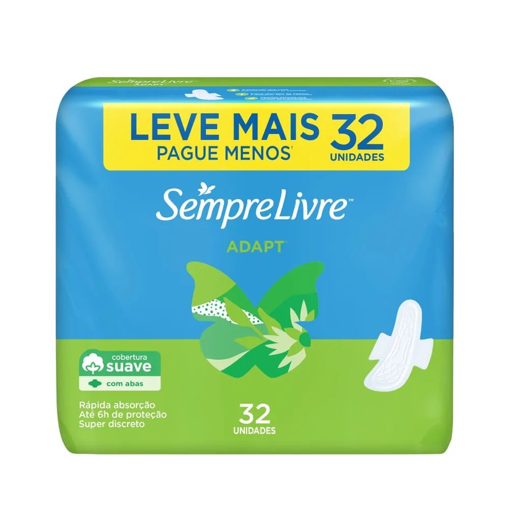Absorvente Sempre Livre Adapt Cobertura Suave Com Abas 32 Unidades
