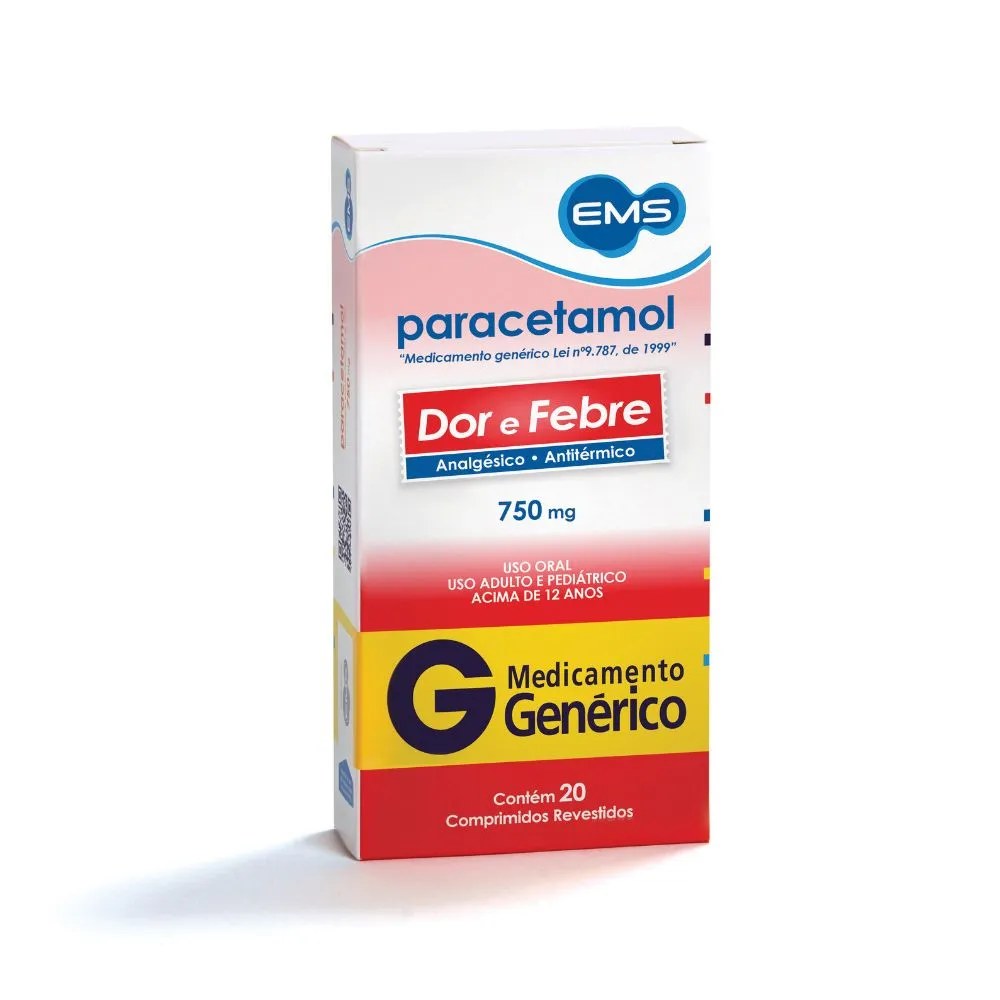 Paracetamol Ems 750mg Com 20 Comprimidos