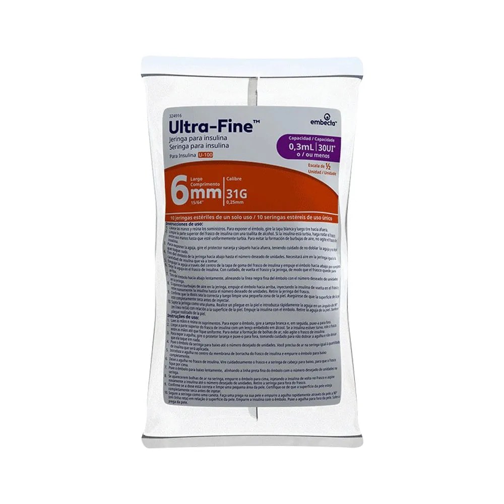 Seringa Embecta 6x0,25mm 30ui 10 Unidades 0,3ml