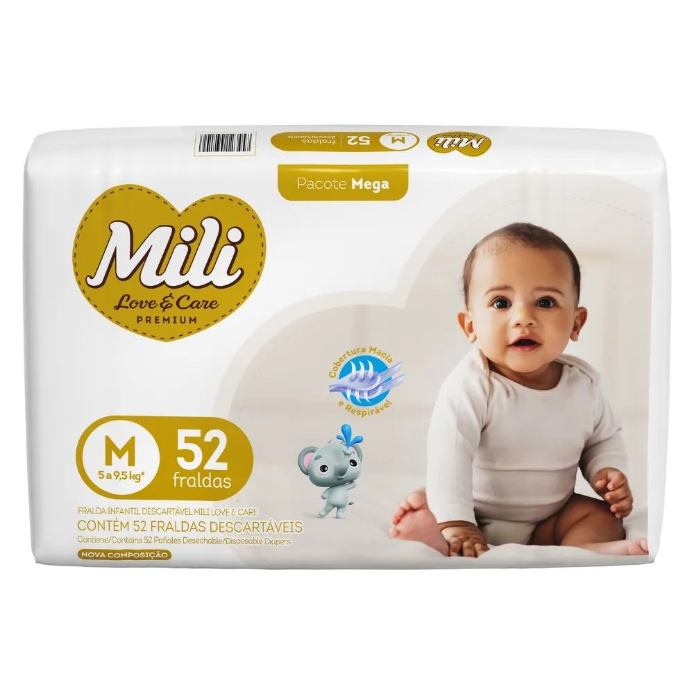 Fralda Mili Love E Care M Mega Com 52 Unidades