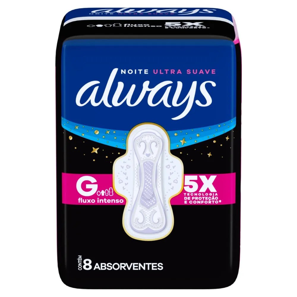 Absorvente Always Noite Longo Suave Com Abas Com 8 Unidades