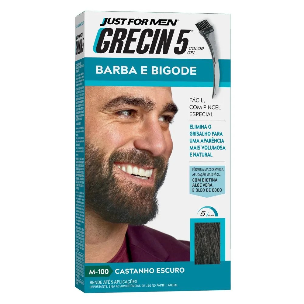 Grecin 5 Color Gel Barba E Bigode Castanho Escuro