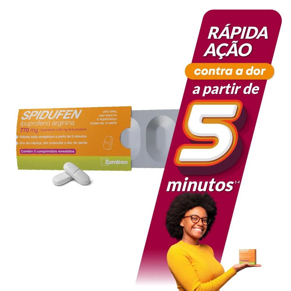 Spidufen 770mg Ibuprofeno 400mg + Arginina 370mg 3 Comprimidos Revestidos Zambon