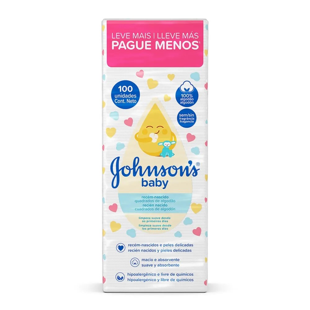Algodao Quadrado Johnson´s Baby Para Recem Nascido Com 100 Unidades