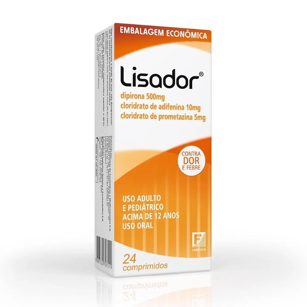 Lisador Dipirona 500mg + Adifenina 10mg + Prometazina 5mg 24 Comprimidos