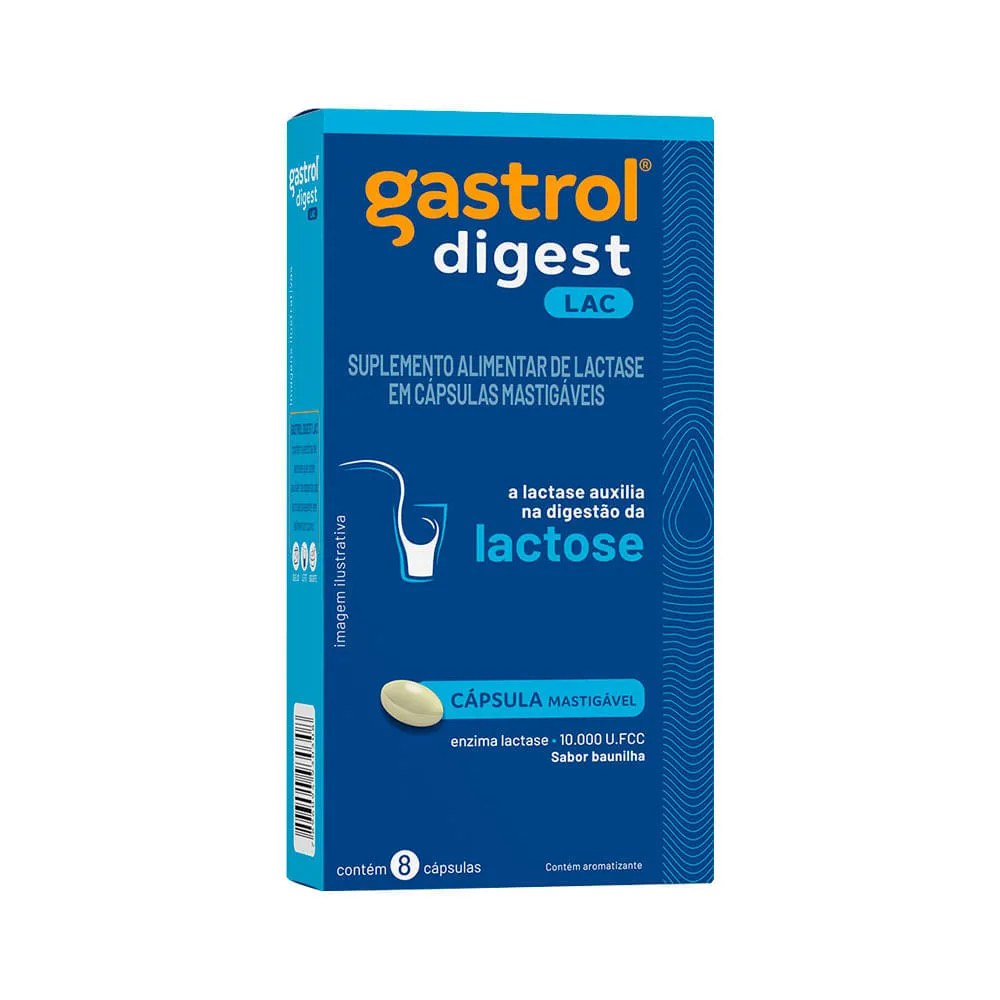 Enzima Digestiva Lactase Gastrol Digest Lac Baunilha 8 Cápsulas Mastigáveis