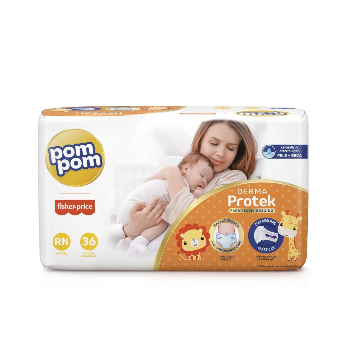 Fralda Pom Pom Protek Proteção de Mãe RN 36 Unidades