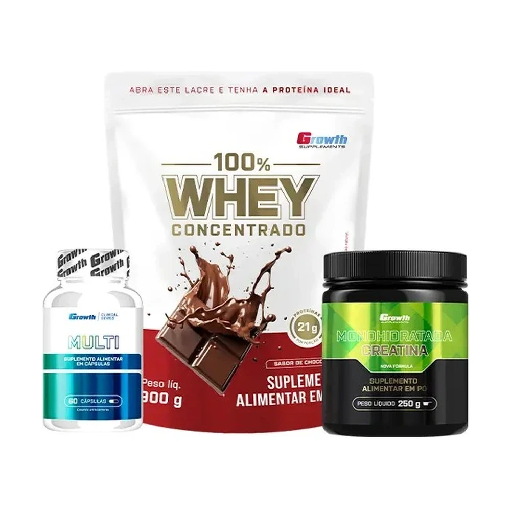 Kit Performance Diária - 100% Whey Protein Concentrado (900g) + Creatina Monohidratada (250g) + Multivitamínico (60caps)