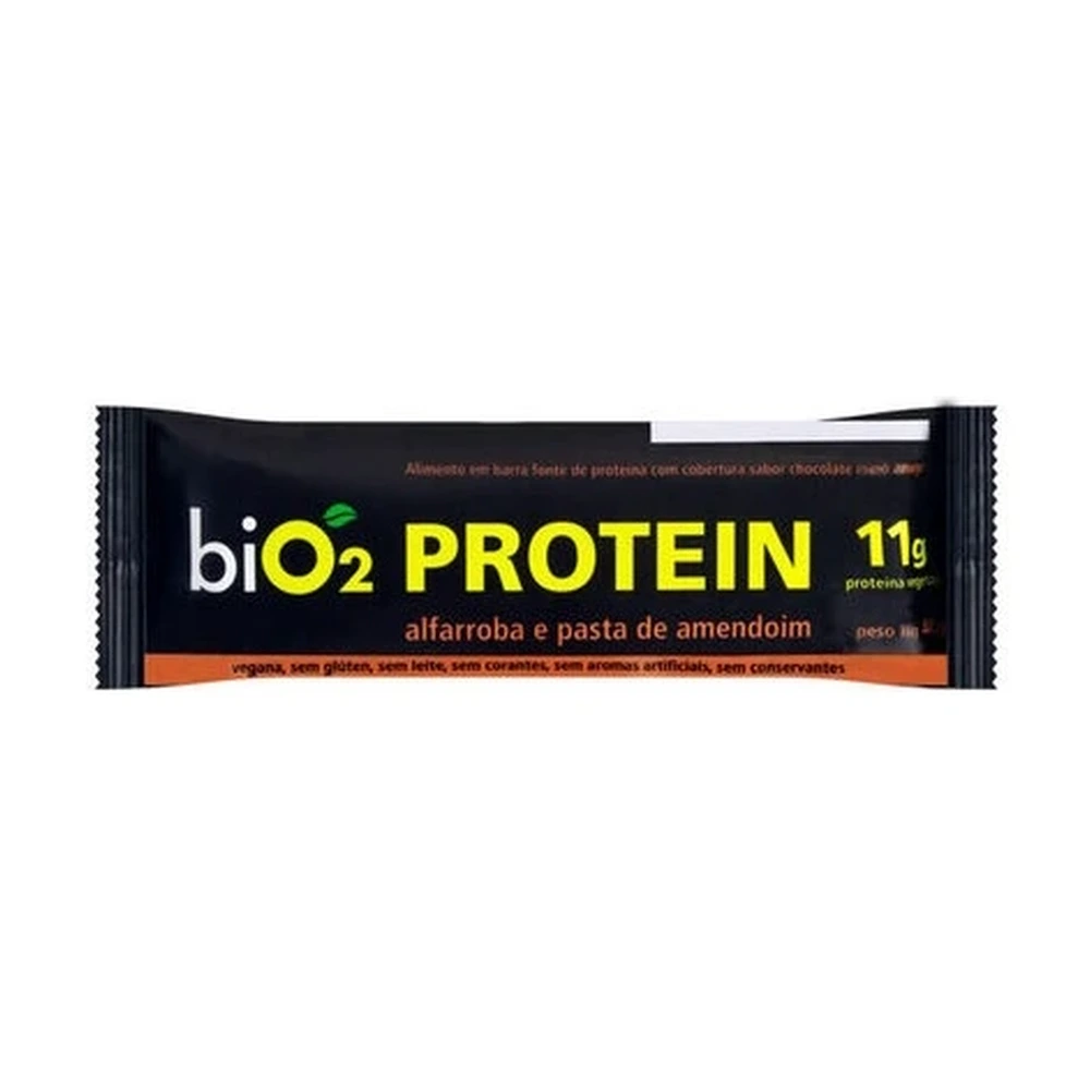Barra De Proteína Vegana Alfarroba E Pasta De Amendoim Cobertura Chocolate Meio Amargo Bio2 Protein Pacote 45g