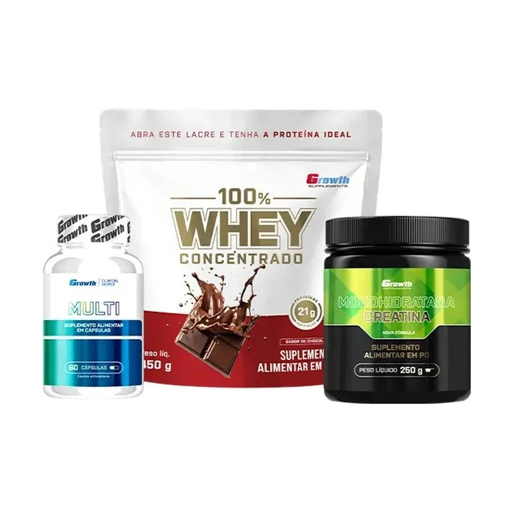 Kit Performance Diária - 100% Whey Protein Concentrado(450g) + Creatina Monohidratada (250g) + Multivitamínico (60caps)