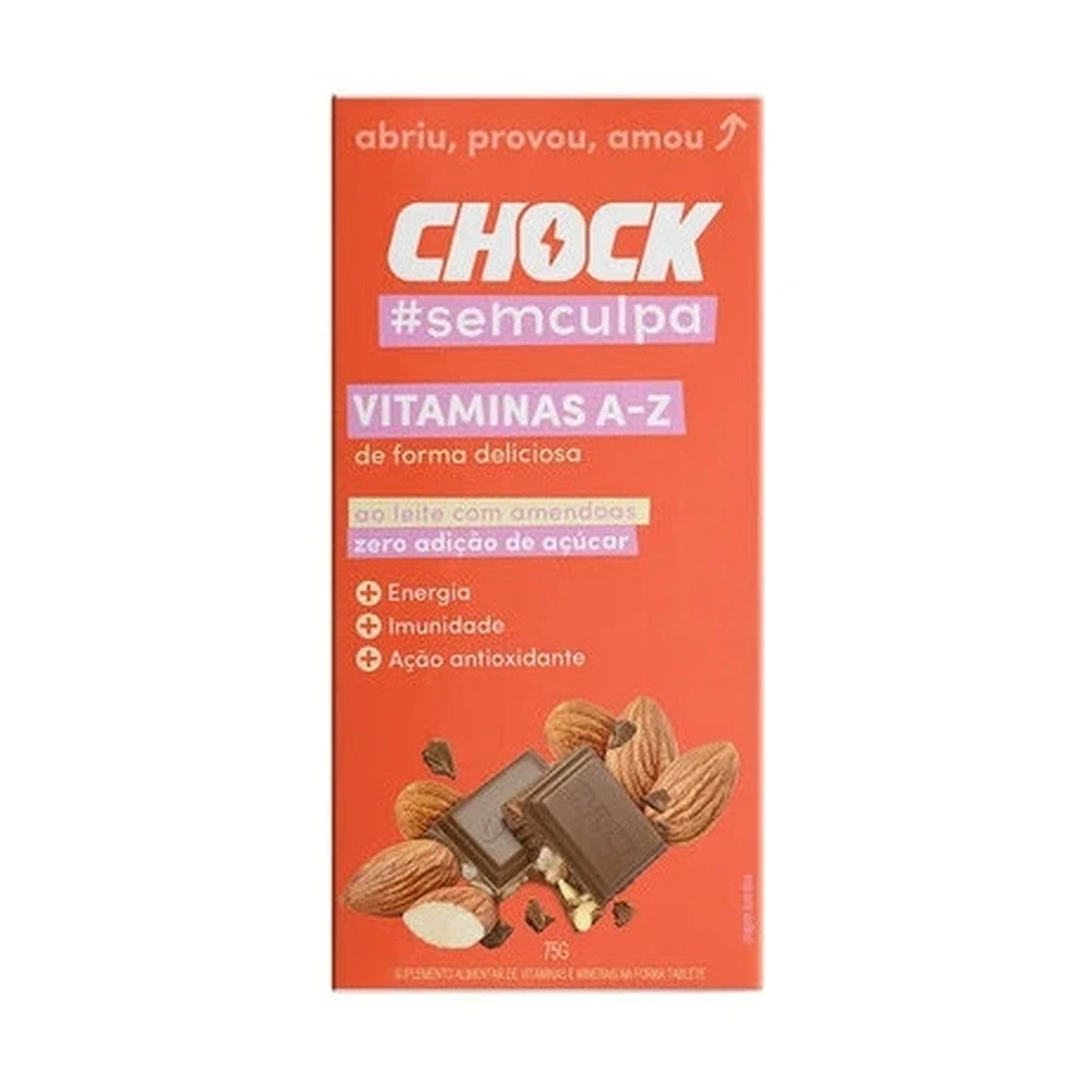 Suplemento Alimentar Tablete Chocolate Ao Leite Com Amêndoas Chock Vitaminas A Z Caixa 75g