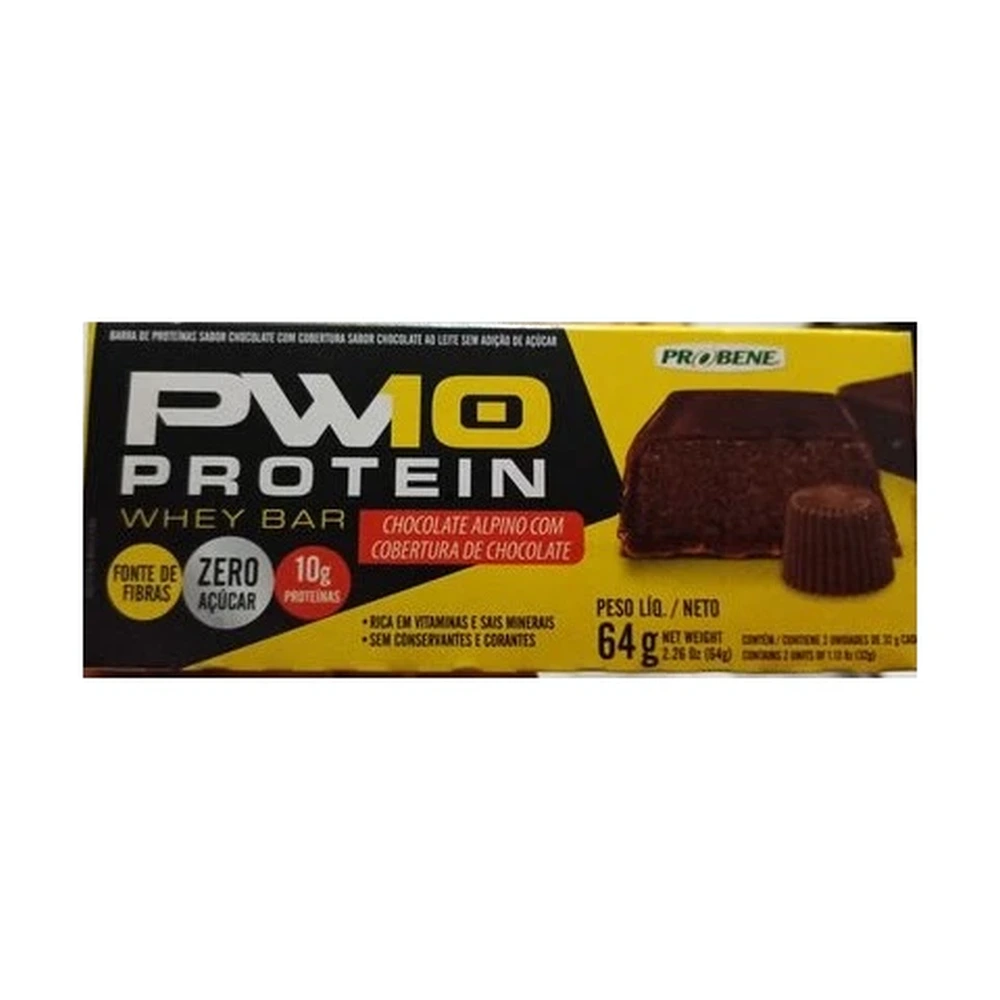 PW10 probene Barra de proteínas sabor chocolate com cobertura sabor chocolate ao leite sem adição de açúcar
