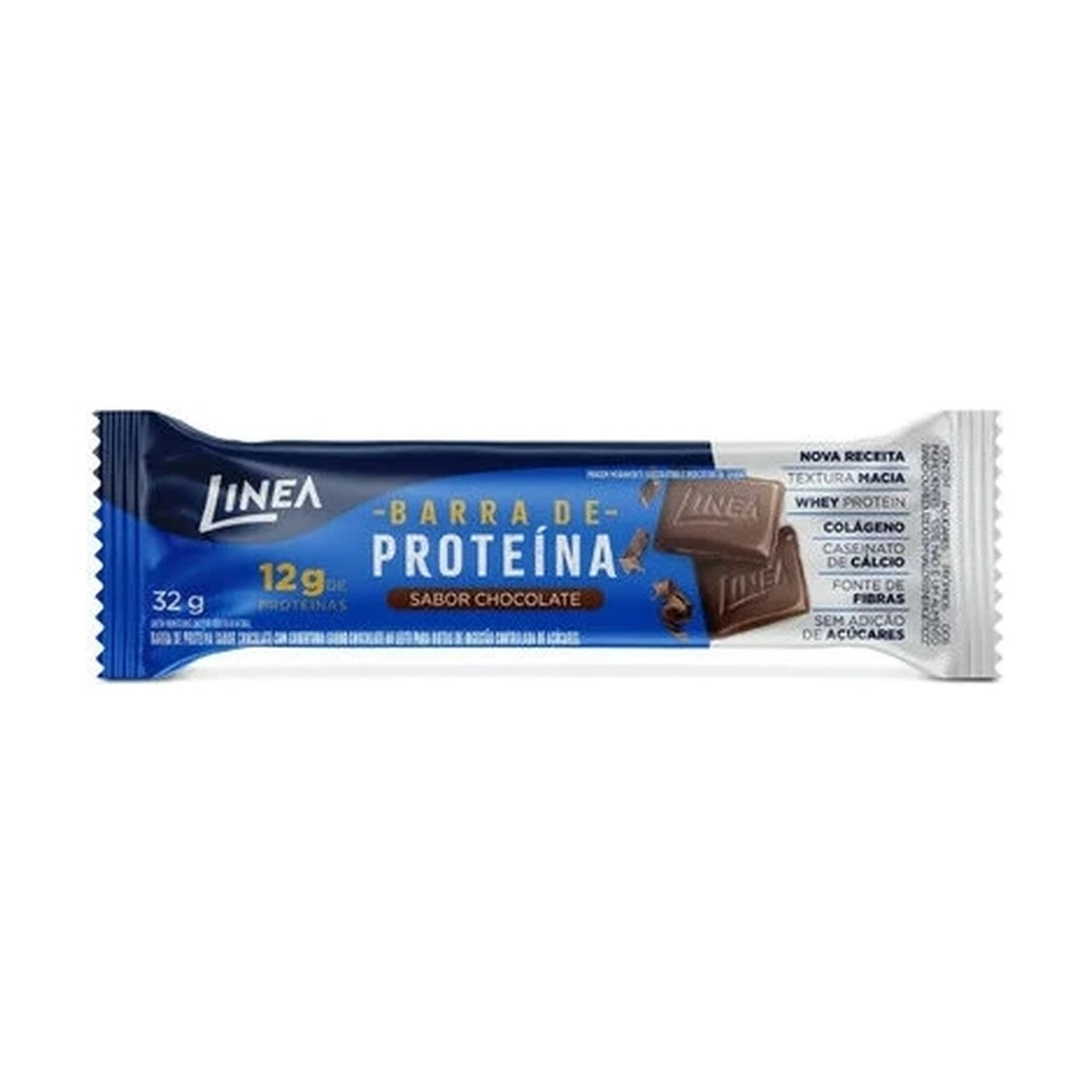 Barra De Proteína Chocolate Cobertura Chocolate Ao Leite Linea Caixa 384g 12 Unidades