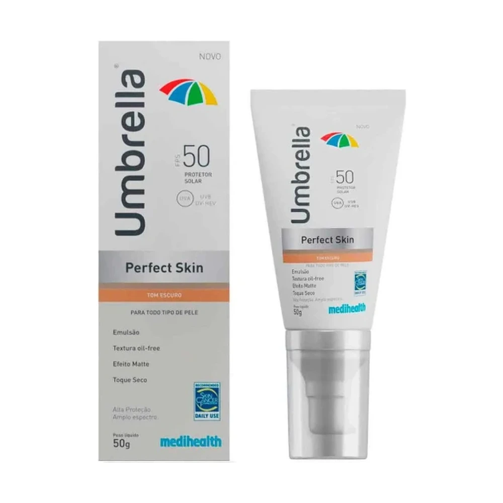 Protetor Solar Facial Umbrella Perfect Skin FPS50 cor Escuro 50g