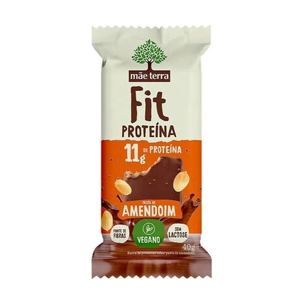 Barra De Proteína Vegana Pasta De Amendoim Zero Lactose Mãe Terra Fit Pacote 40g