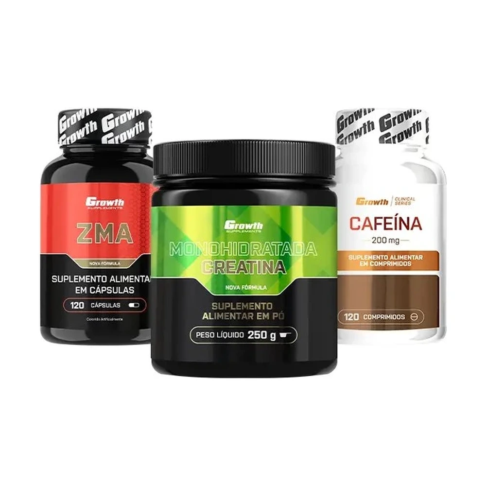Kit Iniciantes: Cafeína 200mg 120 comp, ZMA 120 caps e Creatina Monohidratada 250g
