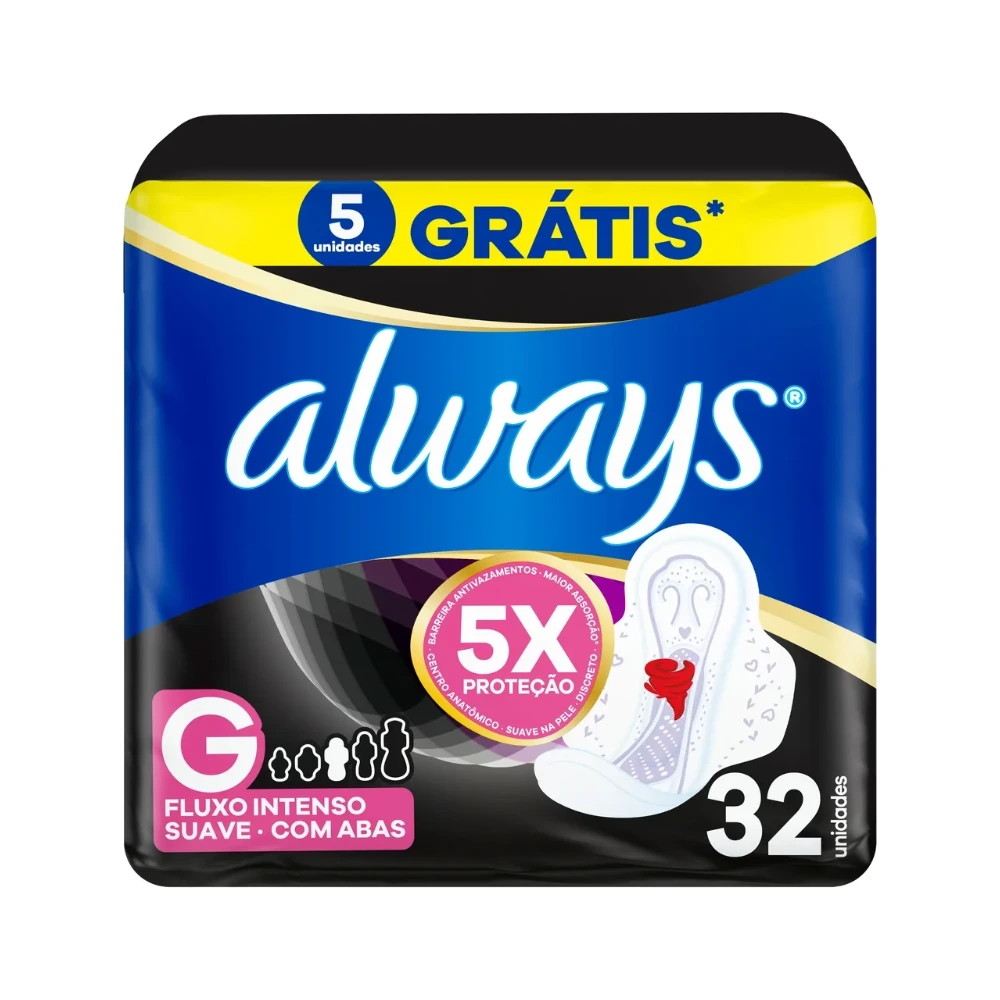 Absorvente Always Noturno Cobertura Suave com Abas Fluxo Intenso G 32 Unidades